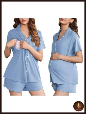 Short Sleeve Nursing Pajama Set with Button Down Front